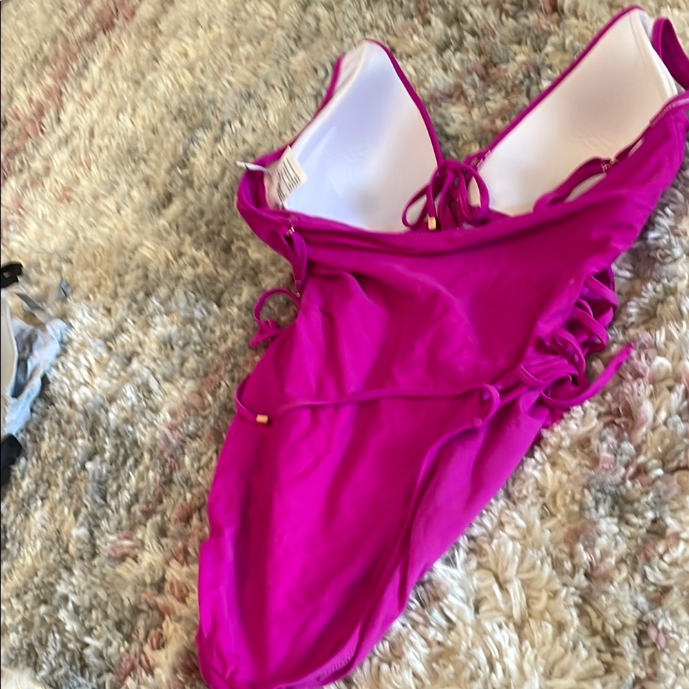 Bar III Pink One Piece Swimsuit with Halter Neck and tied Sides - Picture 3 of 3